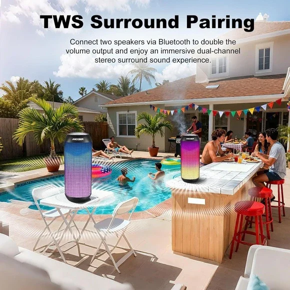 Ancober Bluetooth Speaker, Wireless, 15W Stereo Sound, IPX4 Waterproof New